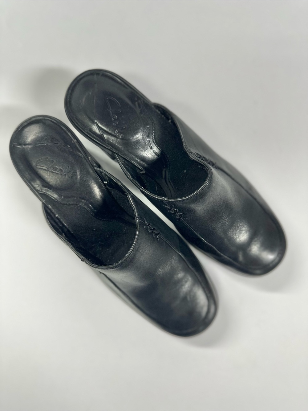 Vintage 2006 Clarks Black Leather Heeled Mules Clogs Y2K Women’s 6M